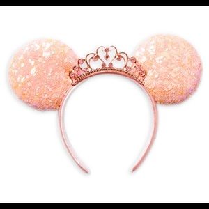 Disney Princess Minnie Ears Headband Sequined Mouse Coral Rose Gold Peach